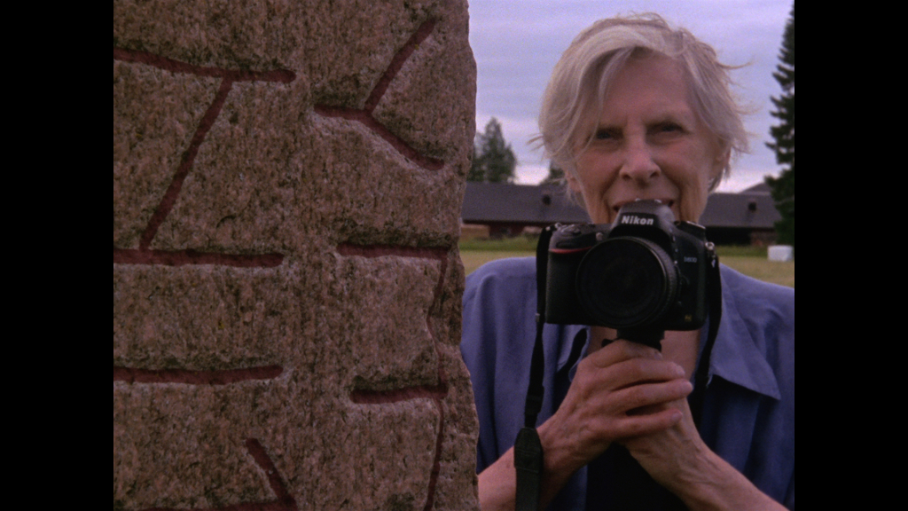 Gunvor Nelson in  Kirsitnehamn, Sweden, 2015. Photo by Lynne Sachs.